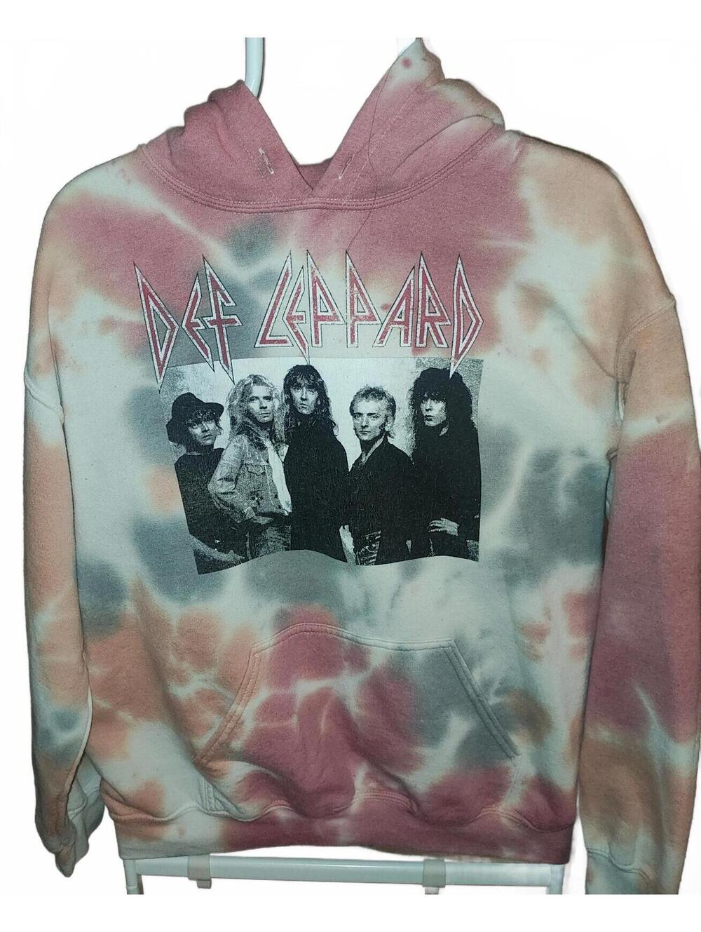 Women's Def Leppard S/M hoodie - pink tie dye no strings EUC